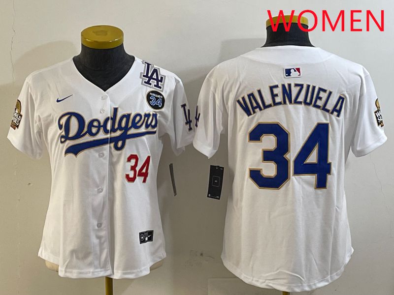 Women Los Angeles Dodgers #34 Valenzuela White Game 2025 Nike MLB Jersey style 3272